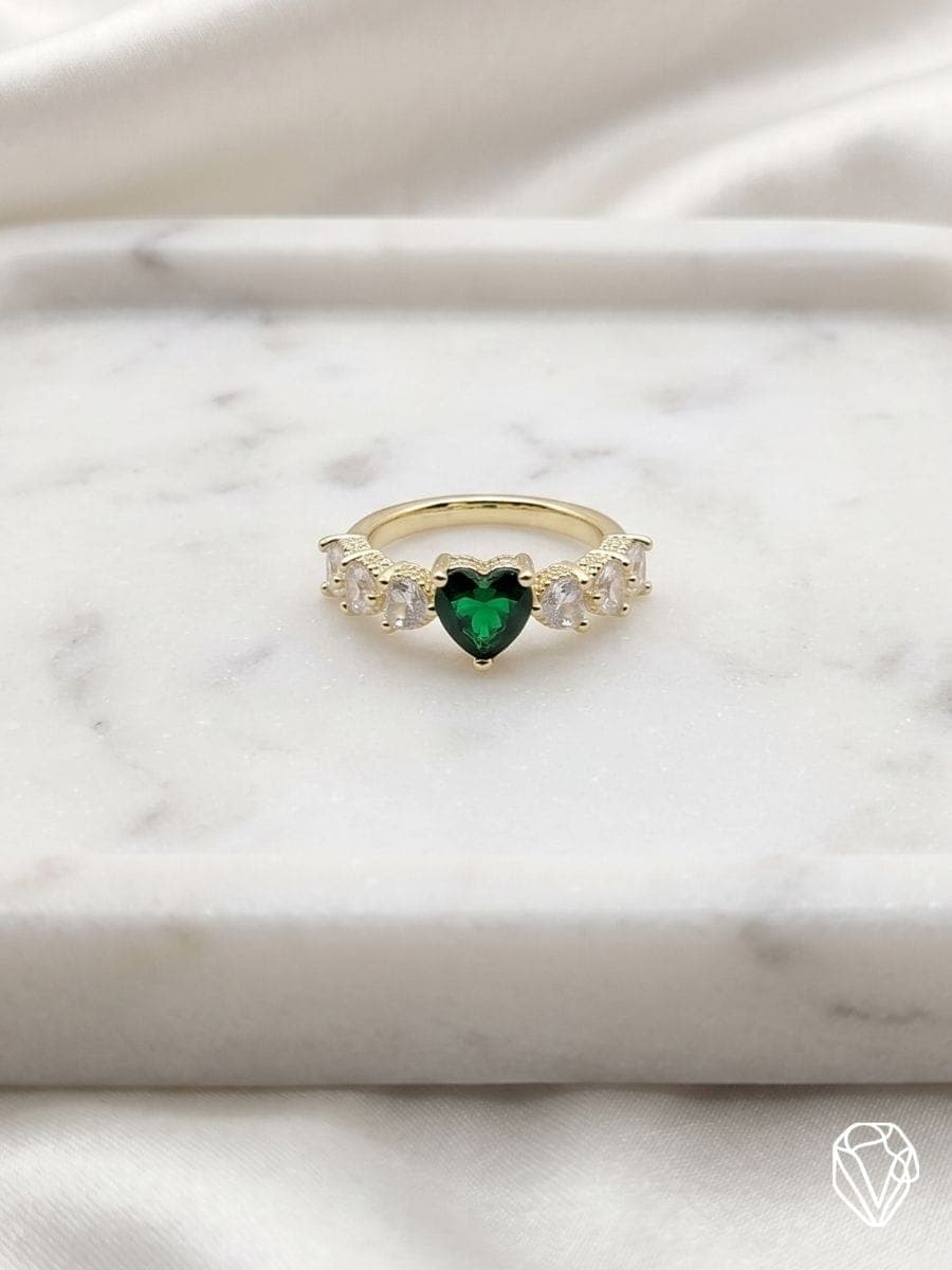 Anillo Corazon Verde — Oro Laminado Americano | Varelis