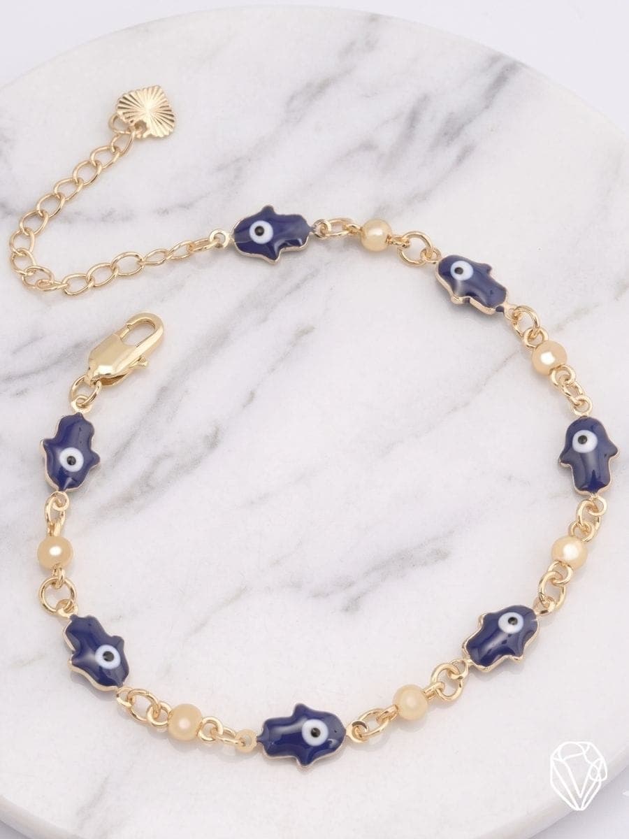 Pulsera Hamsa Azul — Oro Laminado Americano | Varelis