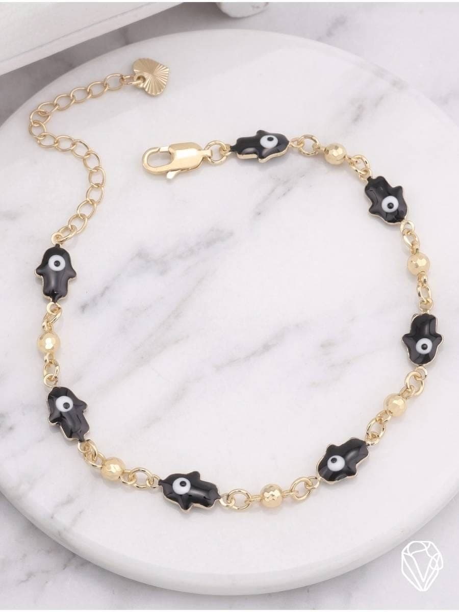 Pulsera Hamsa Negra — Oro Laminado Americano | Varelis
