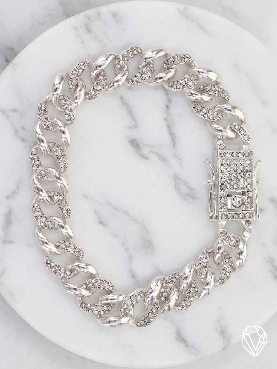 Pulsera Cubana Brillante Plateada — Oro Laminado Americano | Varelis