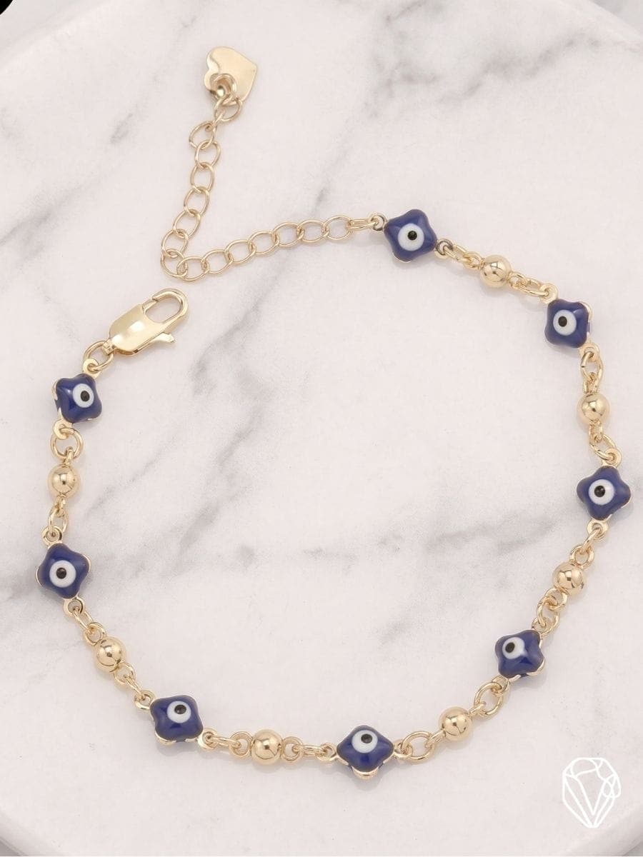 Pulsera Ojos de Suerte Azul — Oro Laminado Americano | Varelis