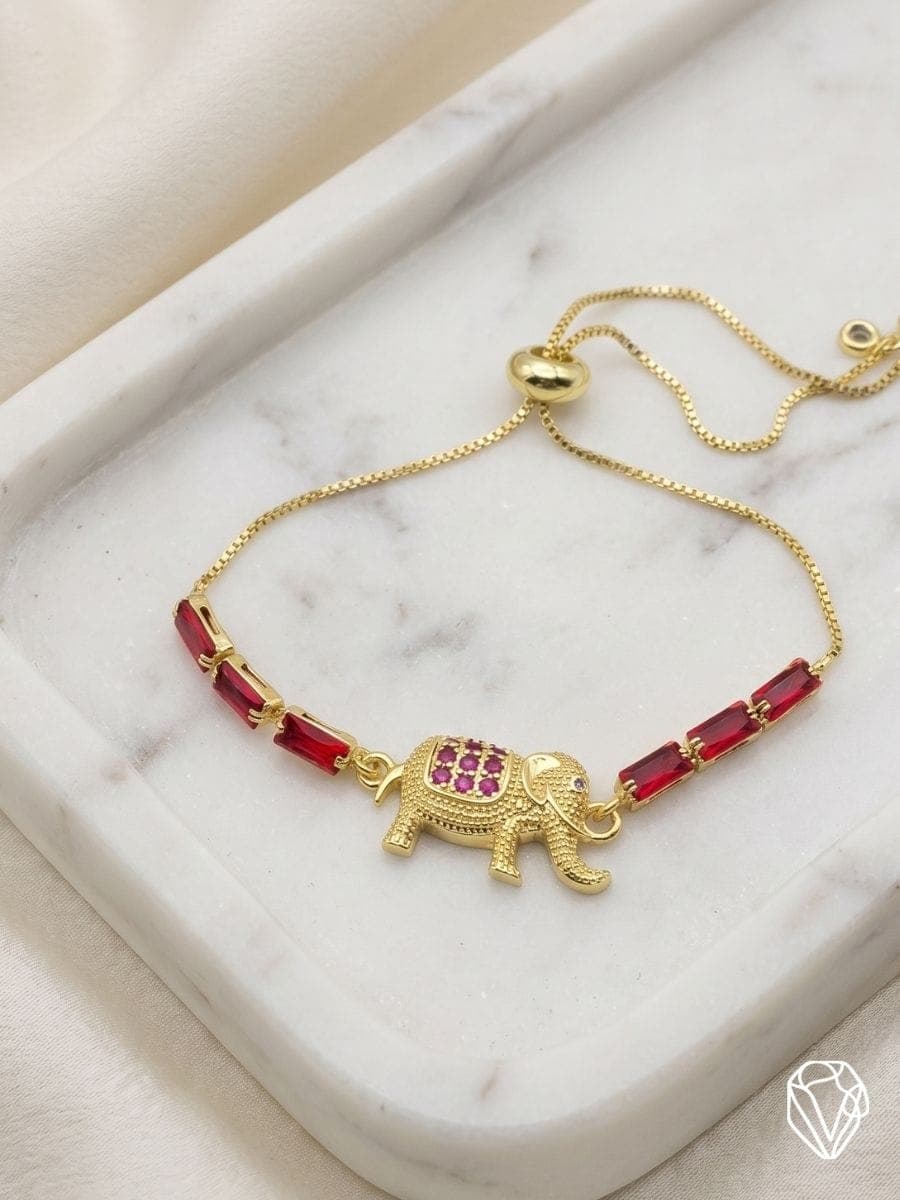 Pulsera Elefante Rojo — Oro Laminado Americano | Varelis Joyería