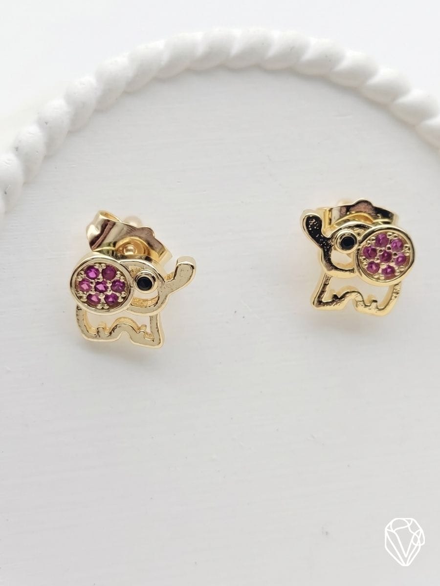 Aretes Elefante Rosa — Oro Laminado Americano | Varelis