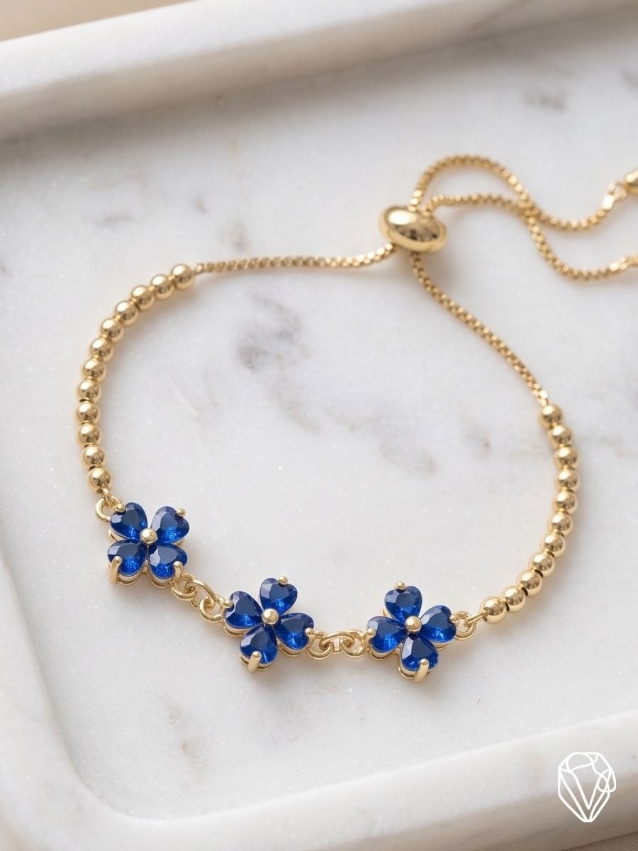 Pulsera Trébol Azul — Oro Laminado Americano | Varelis Joyería