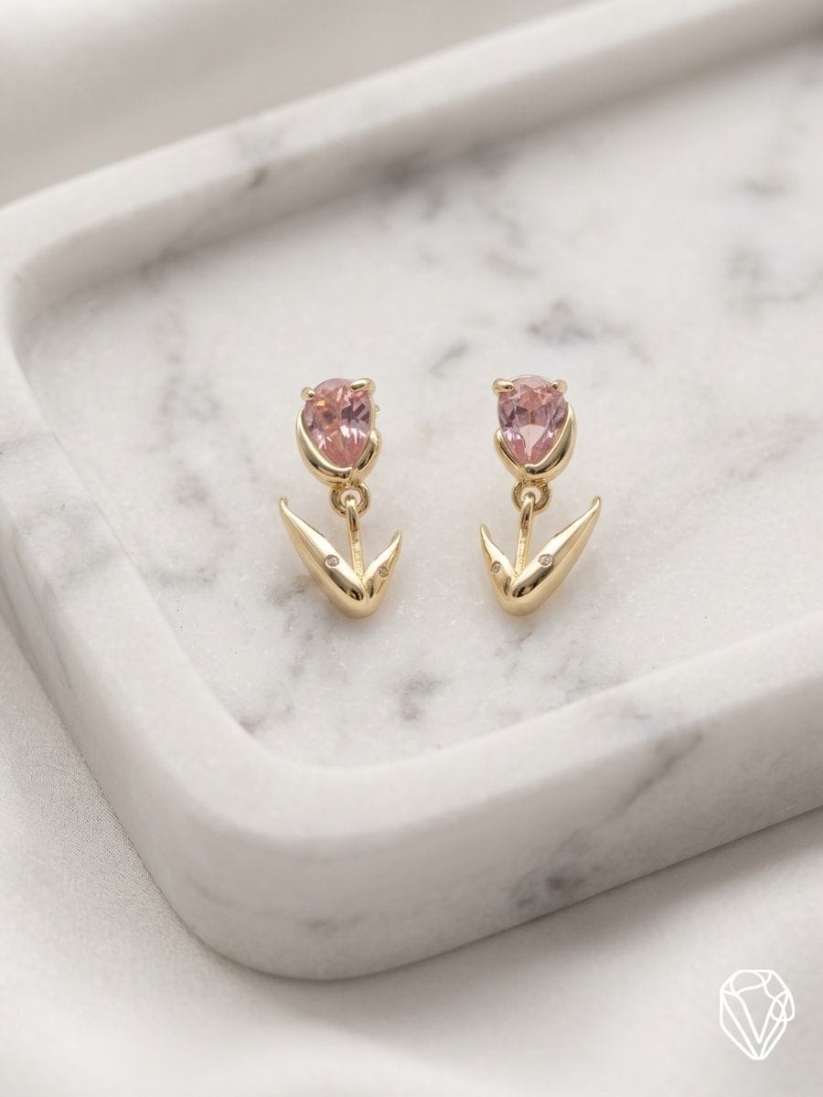 Aretes Tulipán con Gota Rosa