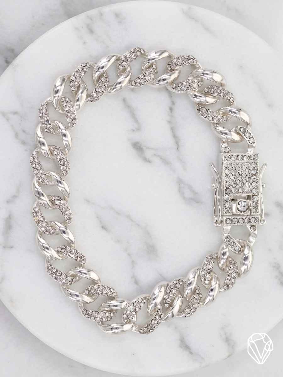 Pulsera Cubana Brillante Plateada — Oro Laminado Americano | Varelis