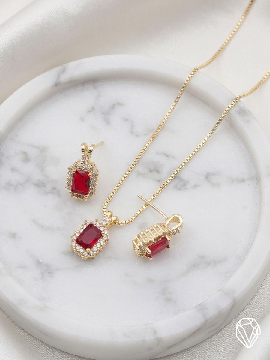 Set Rectangular "Ruby Intentions" — Oro Laminado Americano | Varelis